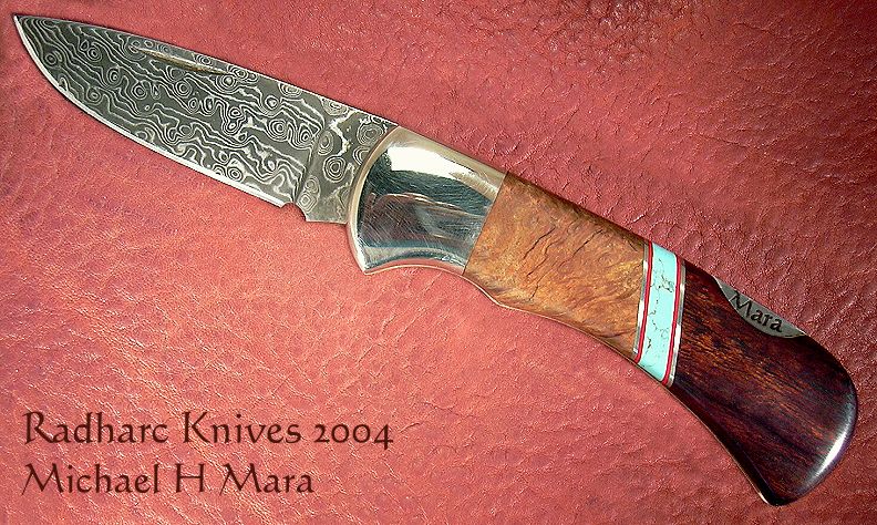 Damascus blade, exotic hardwood folding knife