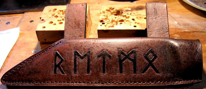 Hand tooled leather Seax sheath with Viking Runes