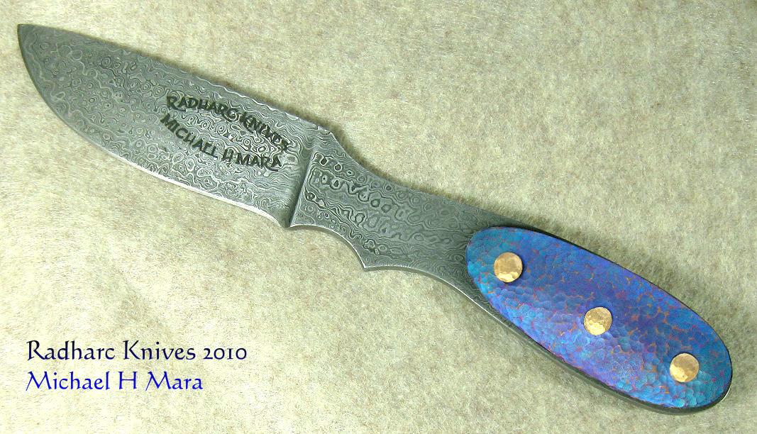 Rainbow Warrior Damascus and Niobium knife